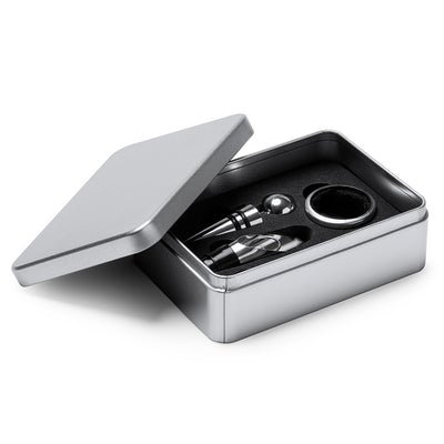 Set 4 accesorii vin in cutie metalica