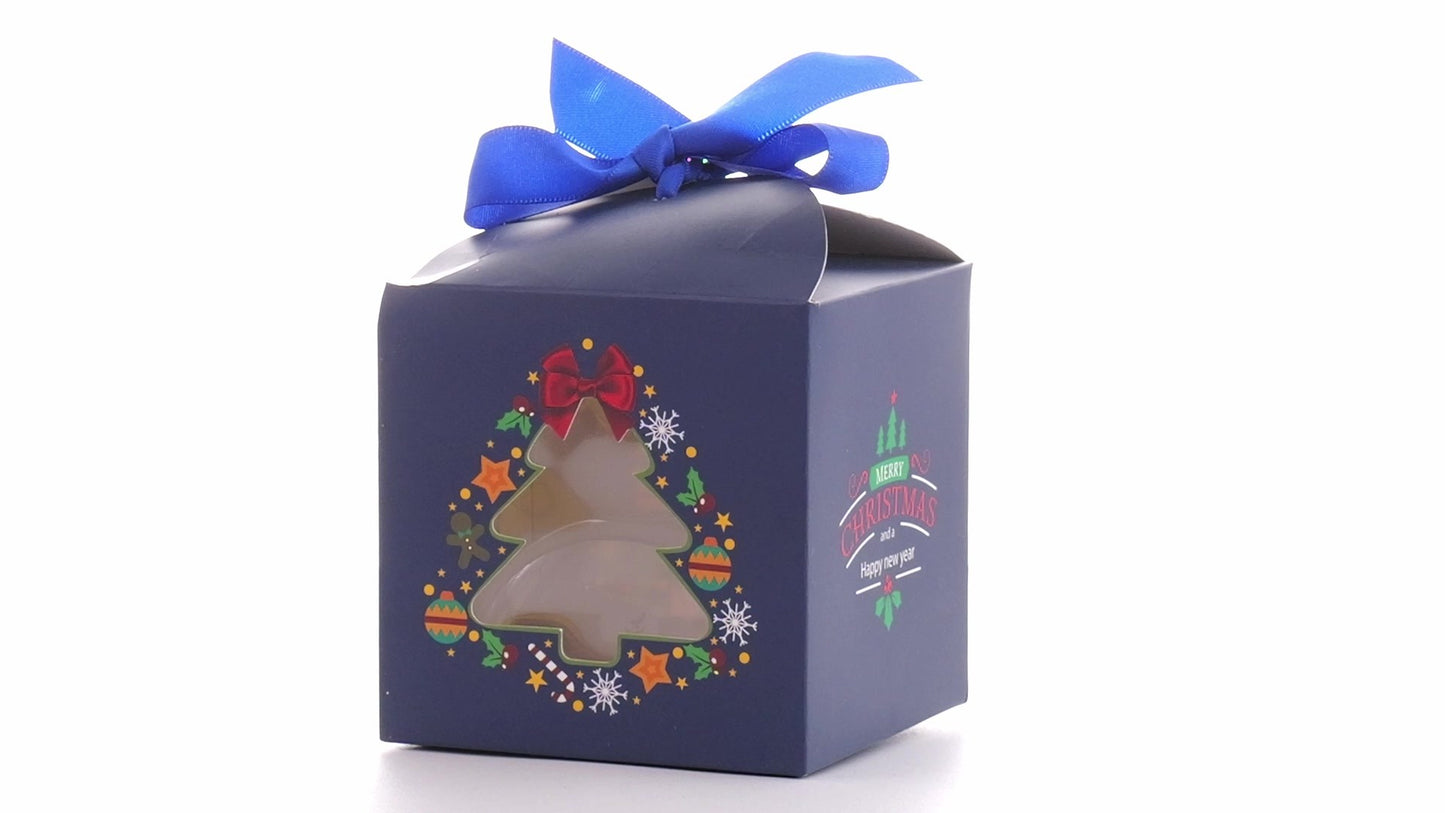 Cutie cani Craciun cu funda albastra