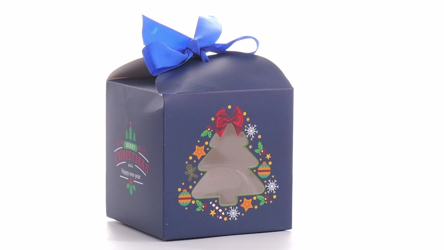 Cutie cani Craciun cu funda albastra
