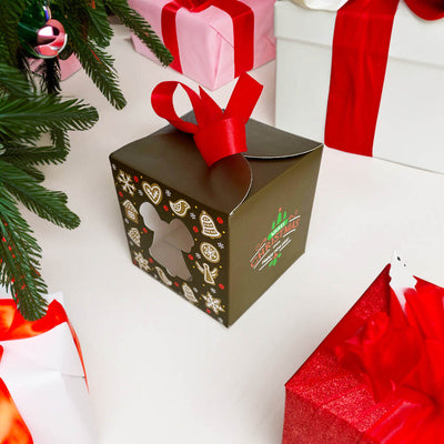 Cutie cani Craciun cu funda maro inchis