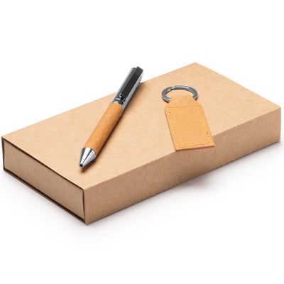 Set premium de pix si breloc din piele reciclata in cutie