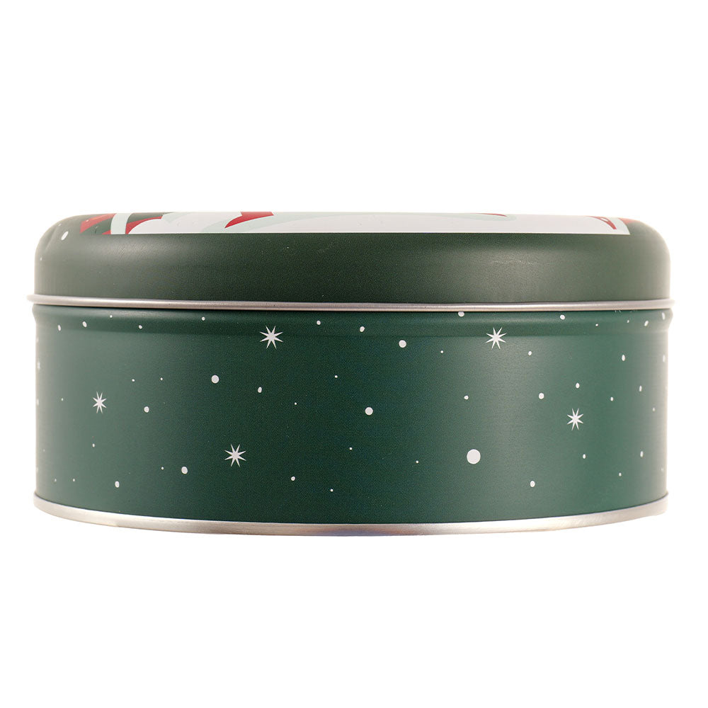 Cutie metalica rotunda verde cu model Mos Craciun