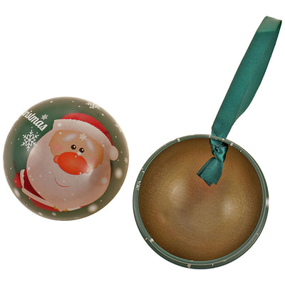 Glob de brad metalic verde cu model Mos Craciun Ø7 cm