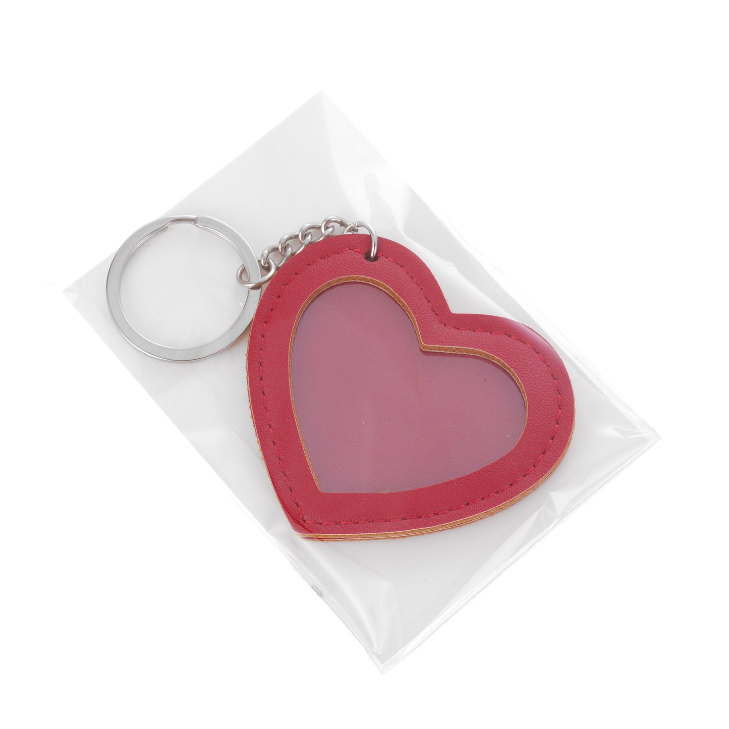 Leather keychain with heart photo insert