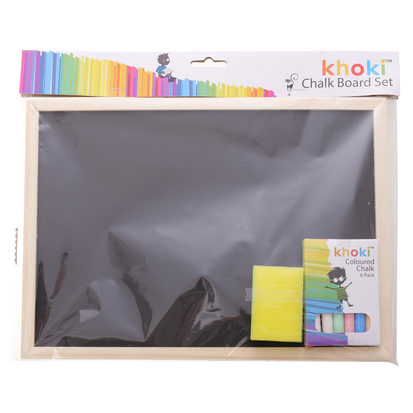 Drawing board with colored chalk and sponge
