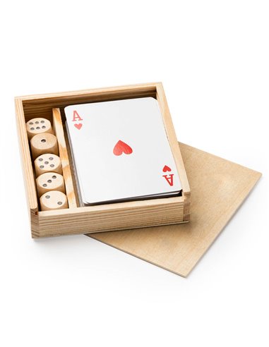 Set carti de joc si zaruri din lemn gravabil