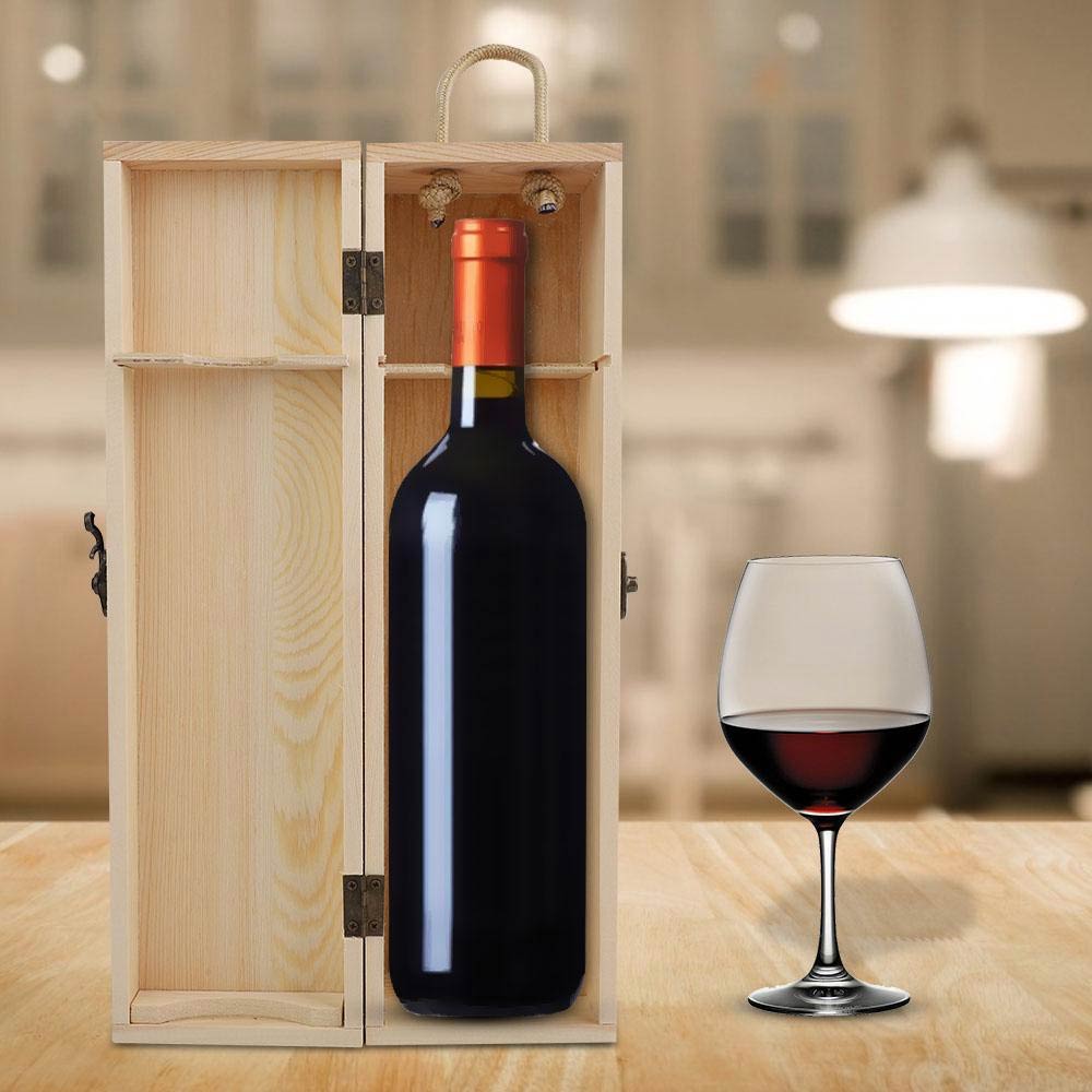 Cutie din lemn pentru sticla de vin cu maner