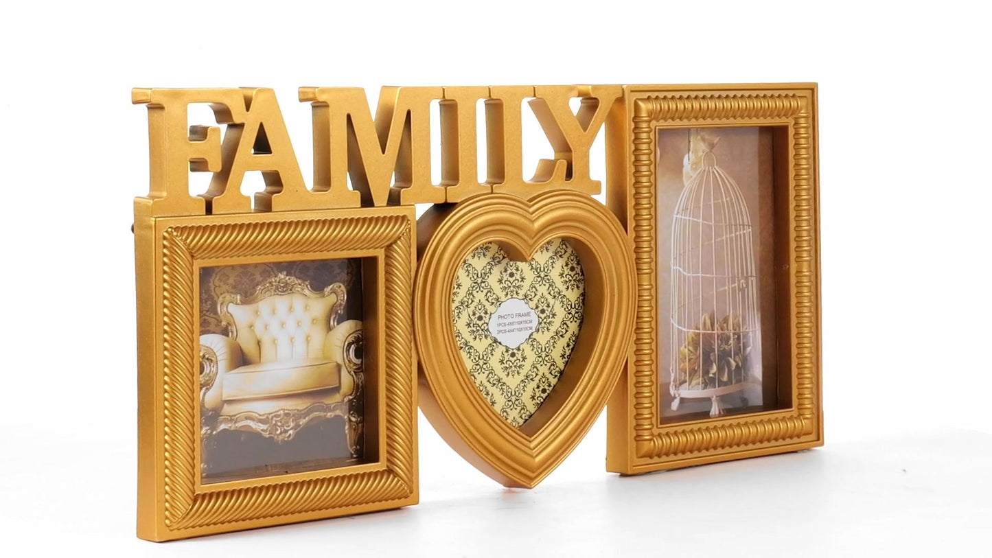 Рамка за снимки колаж Family златист 3 снимки