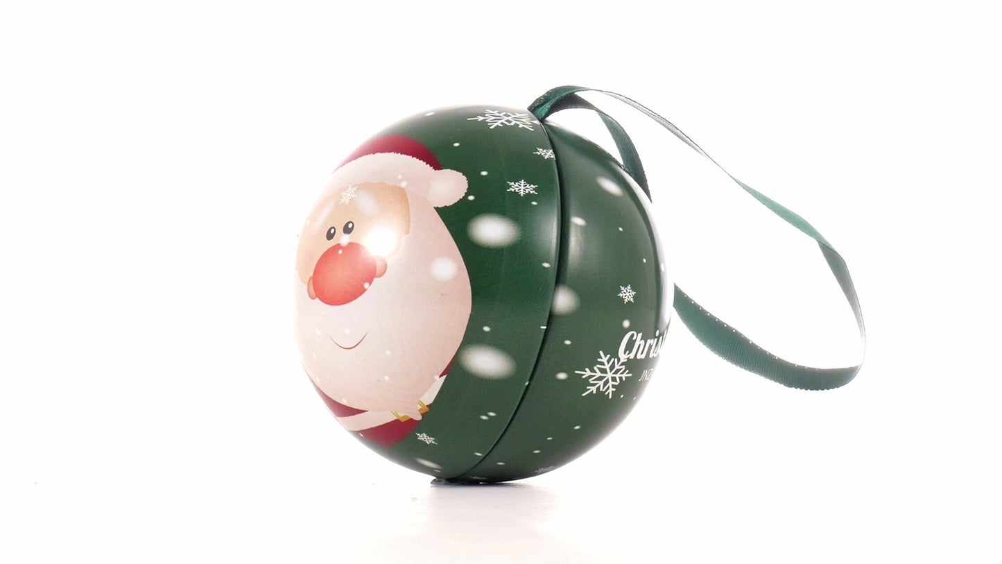 Glob de brad metalic verde cu model Mos Craciun Ø7 cm