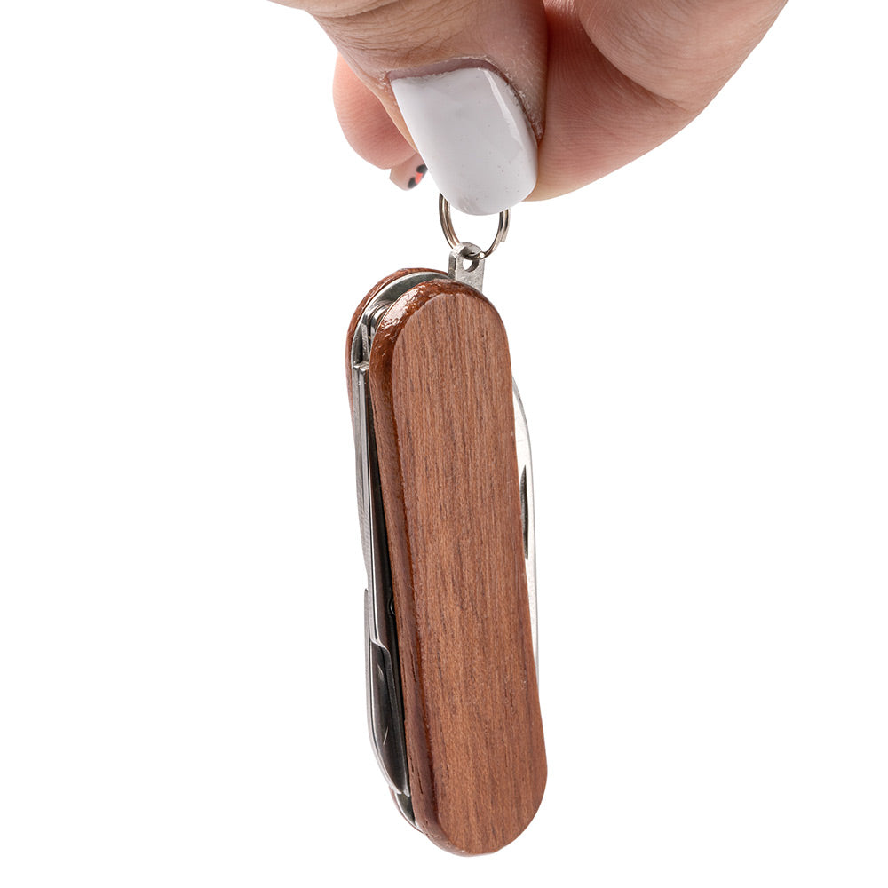 Mini briceag multifunctional cu maner de lemn