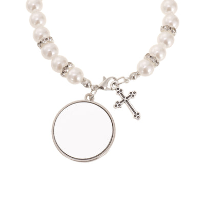 Bratara cu margele albe si cruciulita - sublimabila