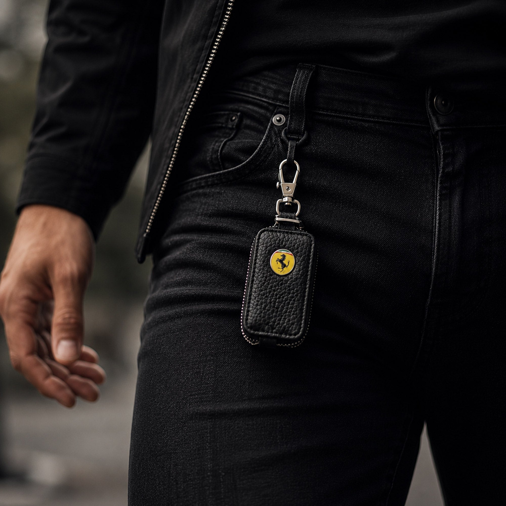 Husa de cheie AUTO din piele - negru mat