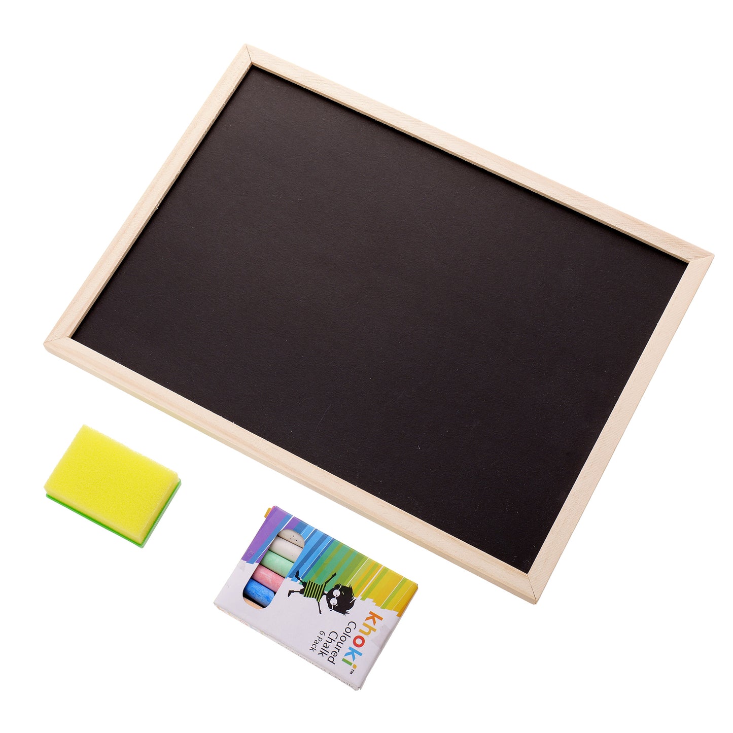 Drawing board with colored chalk and sponge