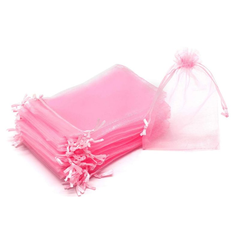 Saculeti organza cu snur satin 9x12cm - set 100 buc SCORG912-roz - Green Print