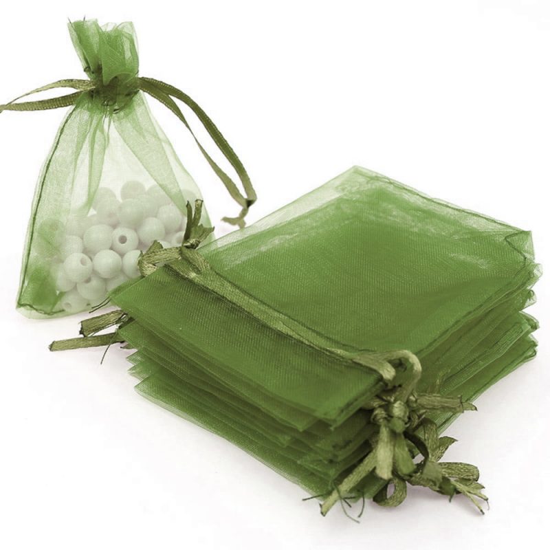 Saculeti organza cu snur satin 9x12cm - set 100 buc SCORG912-vrd - Green Print