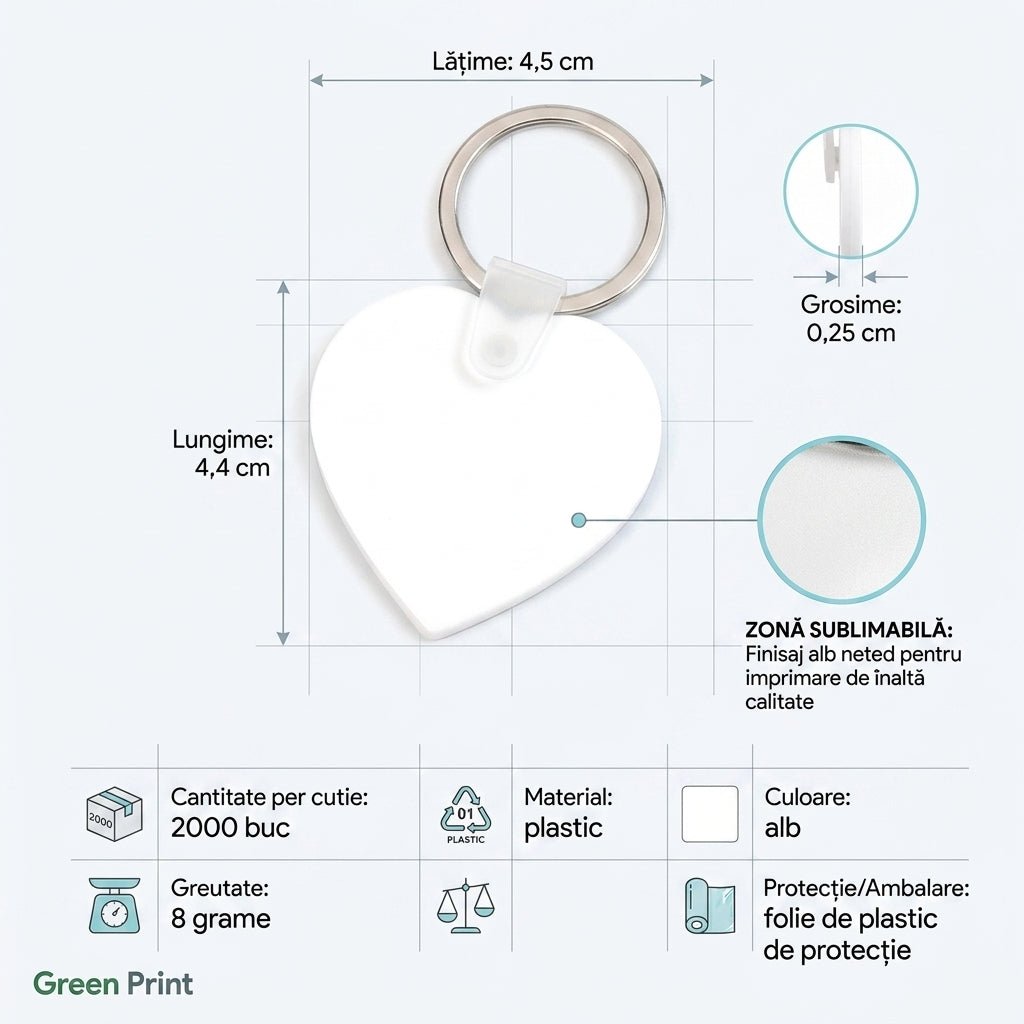 Breloc sublimabil din plastic inima SW650103 - Green Print