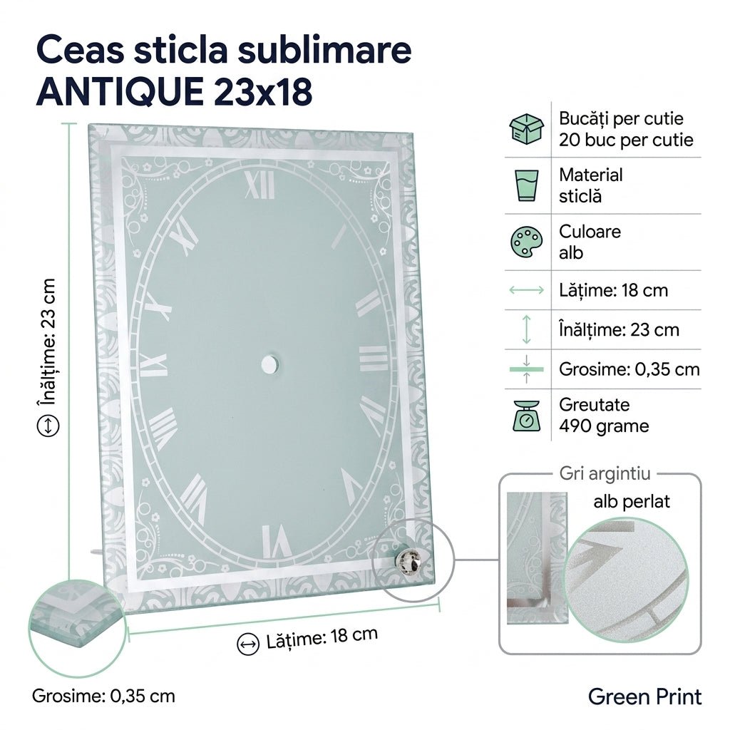 Ceas sticla sublimare ANTIQUE 23x18 CS2318539 - Green Print