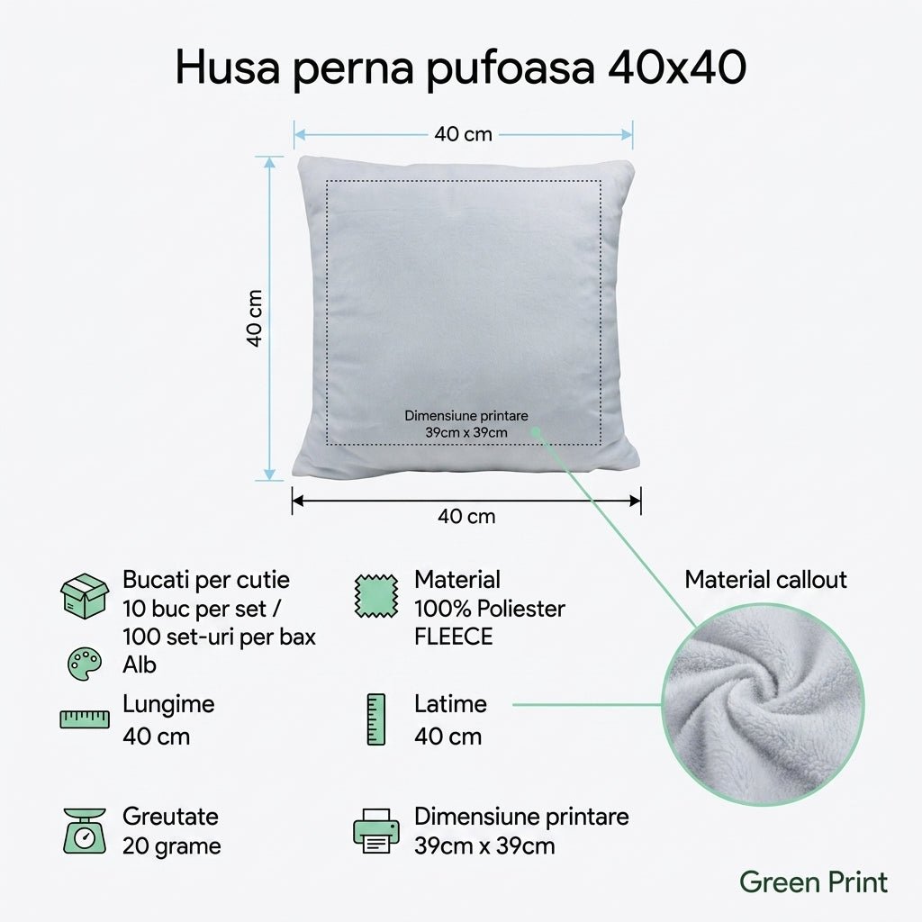 Husa perna pufoasa 40x40 TH5-01 - Green Print