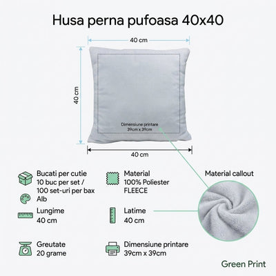 Husa perna pufoasa 40x40 TH5-01 - Green Print